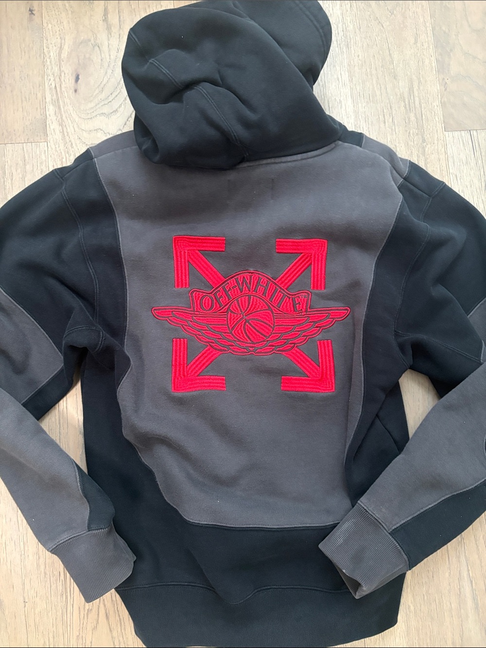 Off-White Men's Black & Charcoal Crewneck Sweater with Red Logo